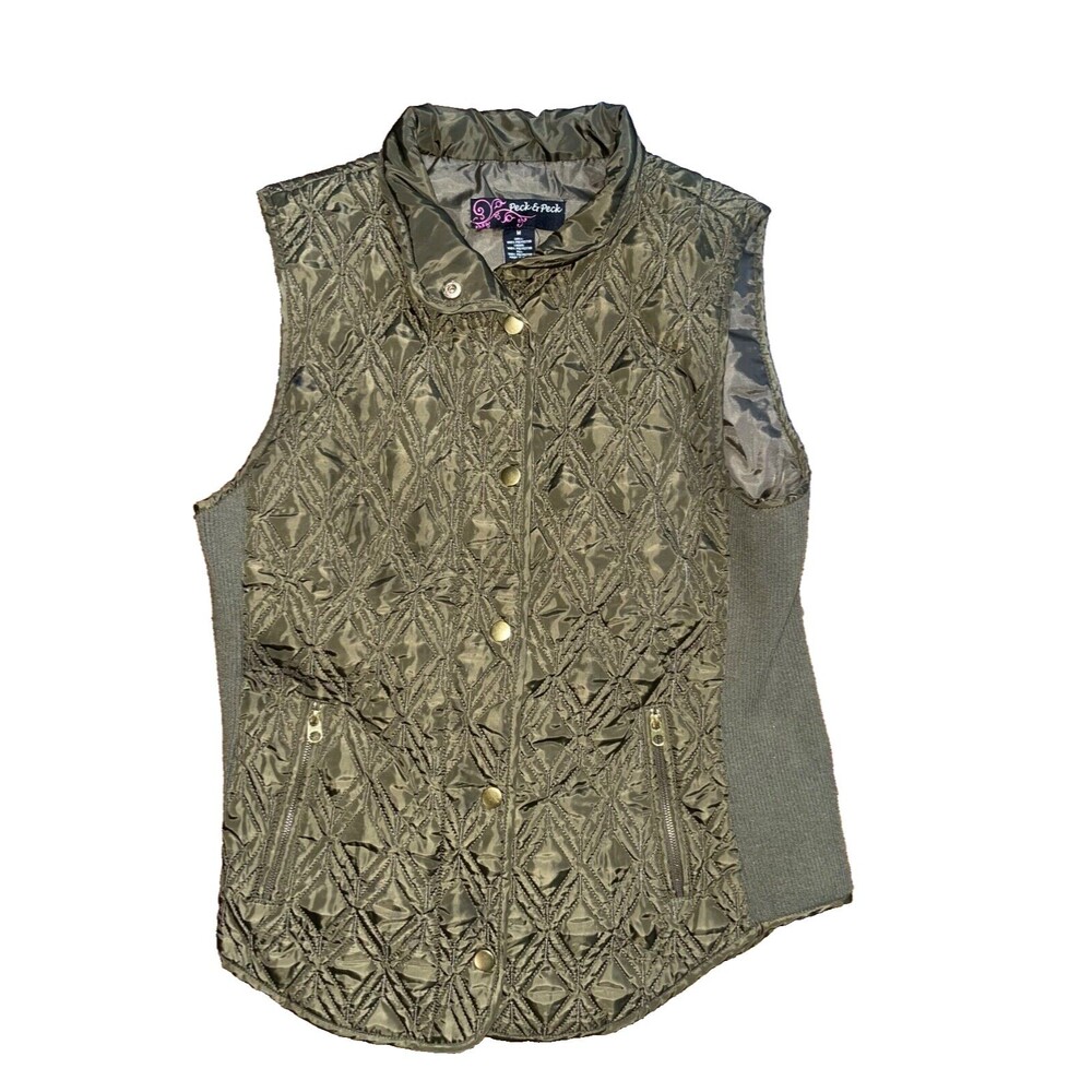 womens size medium dark green Peck and Peck brand quilted button/ zip up vest